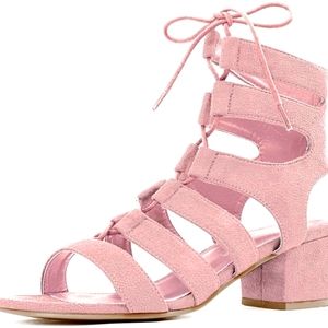 Allegra K Open Toe Cut Out Chunky Heel